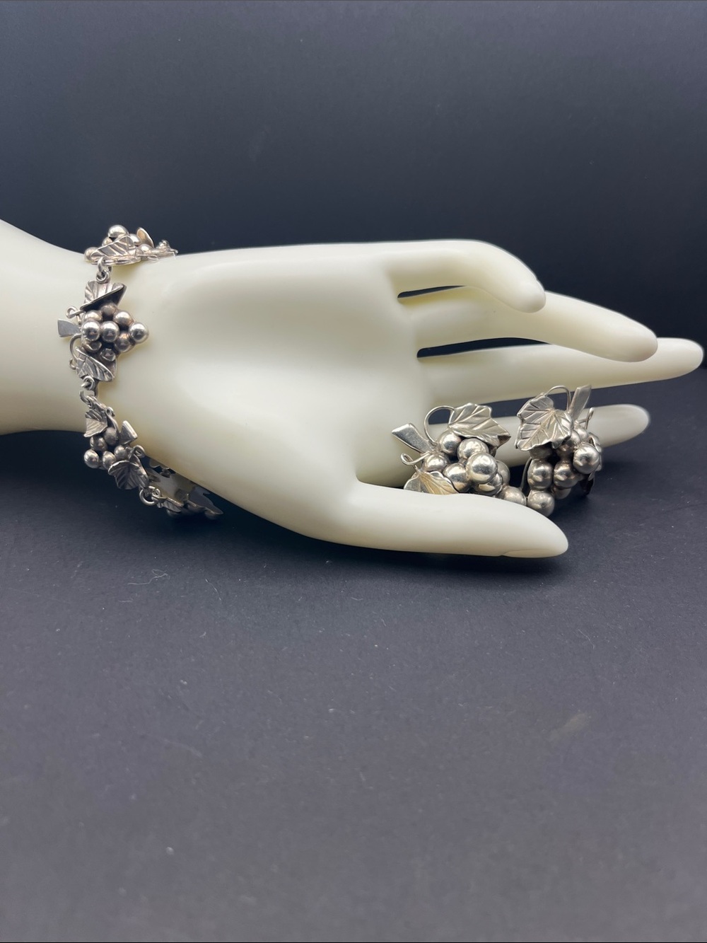 Taxco grape bracelet and clip on earringa sterling silver